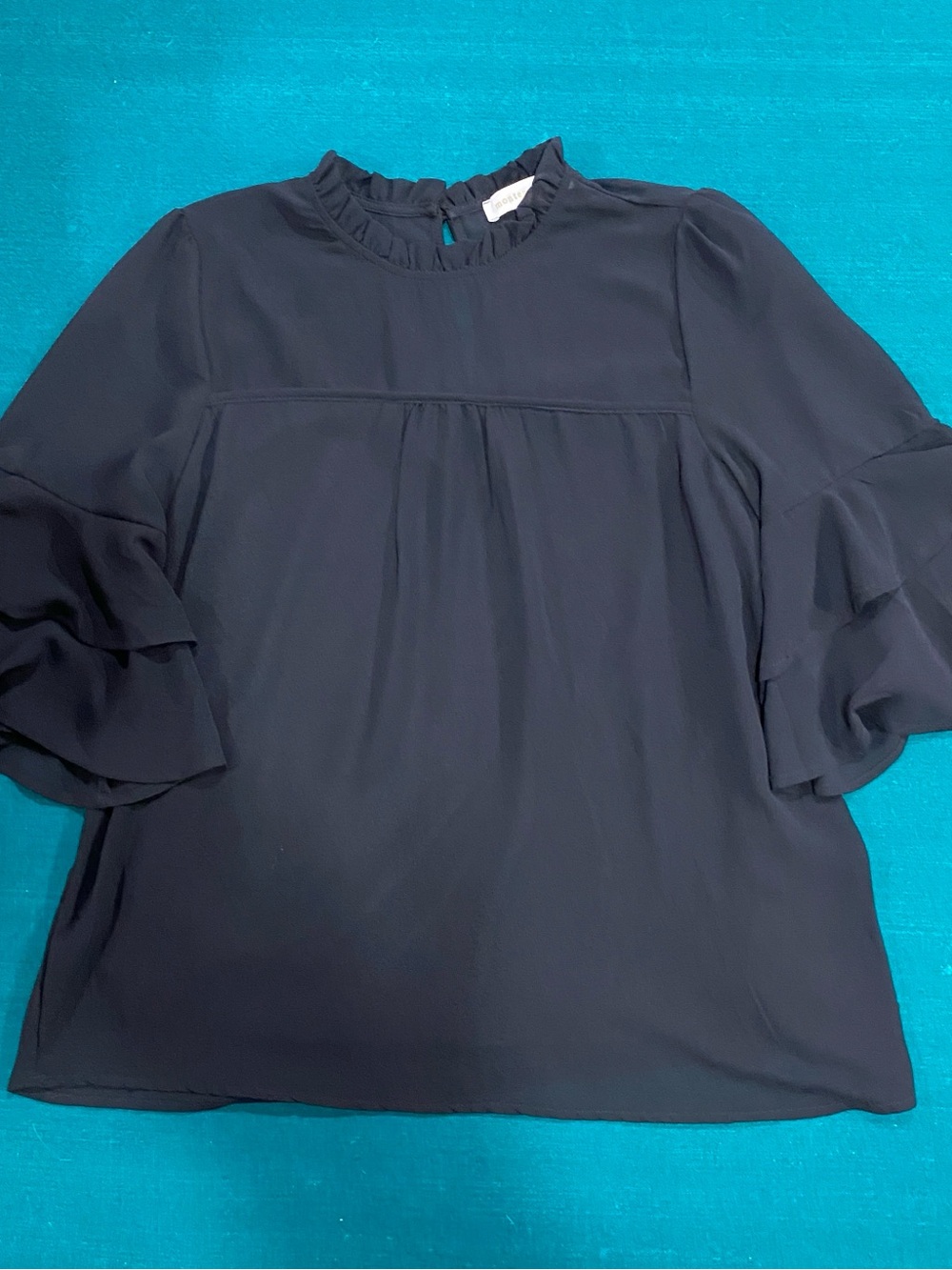 Ruffle Yoke Blouse in Black Size S